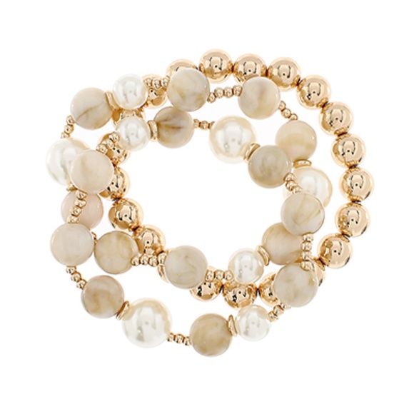 3 Row Pearl & Marble Ball Beads Bracelet - Picture 2 of 5